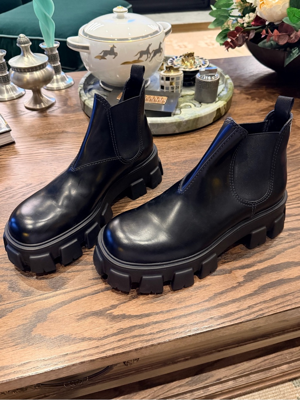 Prada Black Chunky Lug Chelsea Boots - Women's